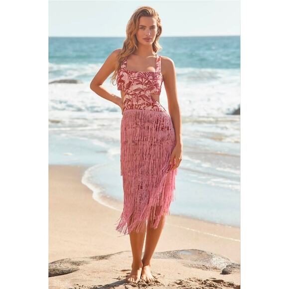 🤍 Anthropologie Linen Fringe Column Textured Statement Midi Dress L🤍 - Picture 3 of 3